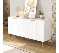 Elegante aparador de 140 × 38 × 75 cm, cómoda con 4 puertas, armario de comedor con asas y patas de metal, armario de salón, armario de almacenamiento para salón, dormitorio o pasillo (color blanco)