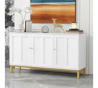 Elegante aparador de 3 puertas con tablero de mármol para cocina, salón y comedor (color blanco)