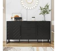 Elegante aparador de espiga negro con 2 puertas y 3 cajones para comedor, cocina y sala de estar