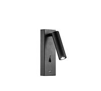 Elegante aplique LED orientable con cargador USB de 4 W, 230 V, 200 lm, acabado negro