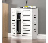 Elegante armario de almacenamiento para enrutador WiFi, elegante soporte de suelo para módem y gestión de cables, ocultador de cajas WiFi (50 x 70 x 30 cm), color blanco, perfecto para decoración del
