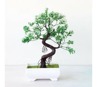 Elegante arreglo floral de plástico bonsái para espacios de oficina, siempre se ve fresco con colores brillantes (blanco verde)