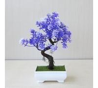 Elegante arreglo floral de plástico bonsái para espacios de oficina, siempre se ve fresco con colores brillantes (morado)