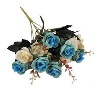 Elegante arreglo floral de seda rosa de 12 rosas bellamente diseñado para decoración del hogar, dormitorio y eventos (azul claro)