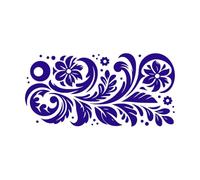 Elegante arte floral simétrico con flores, hojas y espirales sobre un fondo. Calcomanías de pared 34x69.5cm Personalización personalizada Azul oscuro