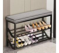 Elegante banco de almacenamiento de entrada con cojín, zapatero de madera de 60 x 20 x 48 cm, organizador de zapatos multifuncional, muebles elegantes de pasillo, diseño que ahorra espacio