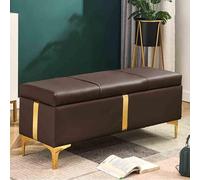 Elegante banco de almacenamiento de piel sintética marrón, otomana moderna de 80 x 40 x 42 cm para dormitorio y sala de estar, asiento versátil y organizador para decoración del hogar