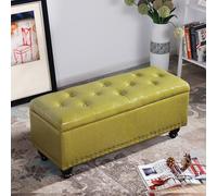 Elegante banco de almacenamiento de pino verde tapizado de piel sintética para dormitorio y entrada, patas de madera maciza, muebles elegantes para sala de estar y pasillo