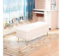 Elegante banco de almacenamiento de terciopelo blanco con elegante diseño copetudo rectangular de felpa otomana para entrada o sala de estar, solución perfecta para el final de la cama, 100 x 40 x 43