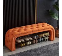 Elegante banco de almacenamiento de zapatos de madera de 3 niveles con asiento acolchado, organizador de entrada para pasillo y comedor, color naranja, 100 x 30 x 43 cm