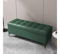 Elegante banco de almacenamiento otomano verde tapizado con diseño rectangular para dormitorio, sala de estar y entrada, solución perfecta para el final de la cama, 90 x 40 x 43 cm