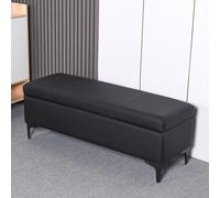 Elegante banco de almacenamiento tapizado de cuero con patas de metal, organizador multifuncional para dormitorio y entrada, elegante otomana para un hogar ordenado.
