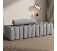 Elegante banco de terciopelo gris para dormitorio y sala de estar, almacenamiento de zapatos suave, taburete de tocador de madera maciza, asiento al final de la cama, perfecto para pasillo y vestidor