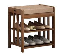 Elegante banco de zapatos con almacenamiento, zapatero de bambú de 3 niveles y asiento acolchado, perfecto para organización de entrada y dormitorio, 60 x 30 x 50 cm, diseño que ahorra espacio