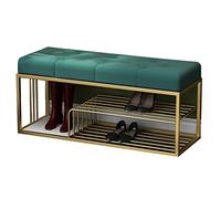 Elegante banco de zapatos de terciopelo para sala de estar, estante de entrada de 3 niveles con marco de metal, asiento tapizado, color verde, tamaño 80 x 30 x 45 cm, perfecto para zapatos