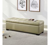 Elegante banco otomano de almacenamiento verde claro, asiento de entrada rectangular tapizado y taburete para cambio de zapatos para sala de estar, 60 x 45 x 40 cm, ideal para el hogar y ahorro de