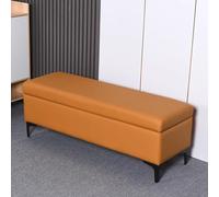 Elegante banco otomano de cuero con asiento acolchado y patas de metal, versátil extremo de cama para dormitorio y entrada, solución oculta para una vida relajada