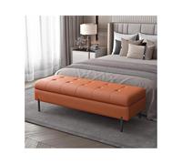 Elegante banco otomano de madera maciza con almacenamiento, reposapiés versátil para dormitorio y sala de estar, color naranja, perfecto para muebles de cama y taburete de sofá.