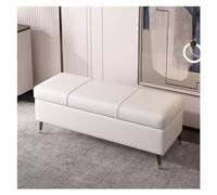 Elegante banco otomano de piel sintética blanca con patas de metal con tapa con bisagras, reposapiés perfecto para entrada, sala de estar, dormitorio, 100 cm de largo