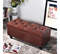Elegante banco otomano de piel sintética marrón oscuro para almacenamiento de dormitorio y sala de estar, asiento perfecto para el extremo de la cama, 60 x 40 x 45 cm / 24x16x18in