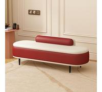 Elegante banco otomano de piel sintética para entrada y dormitorio, 120 cm de largo, espacioso y elegante, asiento tapizado en color rojo vino para sala de estar, solución de asiento final de cama