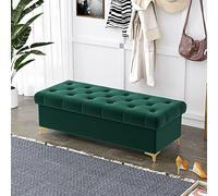 Elegante banco otomano de terciopelo para dormitorio y sala de estar, lujoso asiento tapizado en color verde, 120 cm, muebles modernos