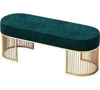 Elegante Banco tapizado en Terciopelo Verde con Base Dorada. Taburete Multifuncional para Zapatos y tocador. Asiento con Almacenamiento para recibidor. 80 x 35 cm.