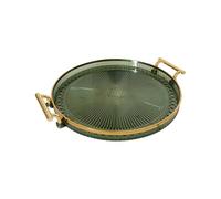 Elegante bandeja , plato decorativo dorado, asas de doble oreja para un fácil transporte, plato de frutas transparente, elegante soporte para café y aperitivos, ligero y decoración del hogar