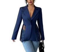 Elegante Blazer Mujer - Blazer De Encaje para Mujer Sexy De Retazos De Malla Transparente Estilo Peplum Elegante Ajustado De Manga Larga con Un Botón Abierto Al Frente para Trabajo Oficina Reunione