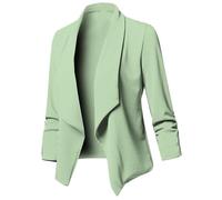 Elegante Blazer Mujer - Blazer De Mujer Elegante Abierto con Mangas 3/4 Fruncidas Y Cuello Chal Ligero para Verano para Negocios Noche Elegante Verde Claro Talla XS
