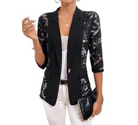 Elegante Blazer Mujer - Blazer Transparente para Mujer Elegante Cárdigan De Encaje Floral con Retazos Chaqueta De Traje De Malla con Un Botón Y Mangas 3/4 Ligero Ajustado para Negocios Elegante Pa