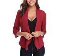 Elegante Blazer Mujer - Cárdigan Corto De Gasa para Mujer Ligero Transparente De Verano Tipo Bolero Elegante con Mangas 3/4 Abierto Al Frente Chaqueta De Traje Elegante Vestido De Noche Rojo L