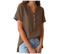 Elegante Blusa con Cuello En V para Blusa Camisa Rayas Mujer Camisetas De Mujer Fluida Estampada para Camisa Informal Elegante con Tira De Botones Hawaiana Manga Corta Botones Algodón Y Lino