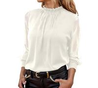 Elegante blusa de gasa con cuello alto, fluida, camiseta para mujer, blusa de manga corta, camiseta blanca, top de verano, ropa de senderismo, camiseta, Blanco, 3XL