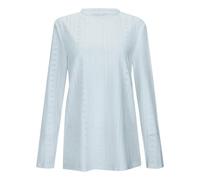 Elegante Blusa Femenina de Manga Larga con Detalles de Encaje y Corte Redondo para un Estilo Casual y Confortable en tu Vestuario Diario (Light Blue, M)