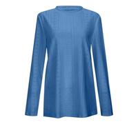 Elegante Blusa Femenina de Manga Larga con Detalles de Encaje y Corte Redondo para un Estilo Casual y Confortable en tu Vestuario Diario (Blue, XL)
