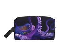 Elegante bolsa de almacenamiento con estampado de alfabetos con dinosaurios, kit de aseo de afeitado, bolsas de cosméticos de viaje, organizador de embalaje, bolsa portátil, Pulpo morado, Talla única