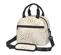 Elegante bolsa de almuerzo de guepardo de leopardo blanco dorado, bolsa de asas de fiambrera con aislamiento duradero, bolsa de refrigeración reutilizable con correa para el hombro