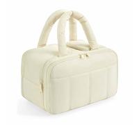 Elegante bolsa de aseo de viaje hinchada para mujer, bolsa organizadora de cosméticos ligera, bolsa de lavado multiusos para artículos esenciales diarios y almacenamiento sobre la marcha, White