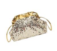 Elegante bolsa de hombro con lentejuelas para fiesta de noche, baile de graduación, evento con correa ajustable y diseño de volantes, Dorado, 22.50×7×15cm