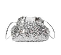 Elegante bolsa de hombro con lentejuelas para fiesta de noche, baile de graduación, evento con correa ajustable y diseño de volantes, Plateado, 22.50×7×15cm