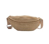 Elegante bolsa de hombro tejida de paja con correa ajustable, casual, playa, vacaciones, bolsa cruzada en el pecho con cremallera, Khaki, One Size