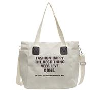 Elegante bolsa de lona para libros para uso diario en la escuela o viajes, bolsa de hombro de gran capacidad para estudiantes, bolso simple con cremallera para adolescentes, bolso universitario, beige