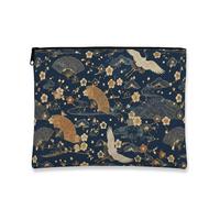 Elegante bolsa de maquillaje azul marino, bolsa de viaje floral tradicional para mujer, organizador portátil con cremallera, perfecto para escapadas de invierno, Azul marino, 7x9 Inch, Abanico
