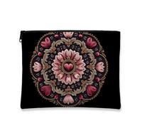 Elegante bolsa de maquillaje, bolsa de viaje con bordado vintage floral de melocotón para mujer, organizador portátil con cremallera pequeña, regalo para el día de San Valentín, festival de primavera
