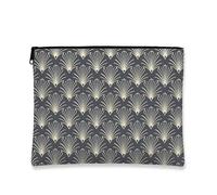 Elegante bolsa de maquillaje, bolsa de viaje con patrón de abanico dorado artístico para mujer, organizador portátil de lona con cremallera, para festivales, Gris, 7x9 Inch, Bolsa