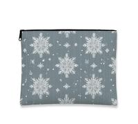 Elegante bolsa de maquillaje, bolsa de viaje con patrón de copos de nieve para mujer, organizador portátil de lona con cremallera, bolsa de aseo de vacaciones de invierno, Gris, 7x9 Inch, Copos de