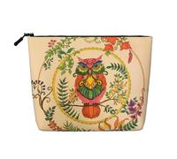 Elegante bolsa de maquillaje de cáñamo falso con estampado de flores y plantas, organizador de artículos de tocador de viaje, bolsa de cosméticos reutilizable con gran capacidad, Creencias de búho