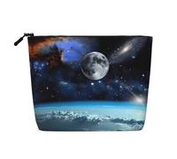 Elegante bolsa de maquillaje de cáñamo falso con estampado de libélulas y galaxias, organizador de artículos de aseo de viaje, bolsa de cosméticos reutilizable con gran capacidad, Space Planet, Talla