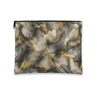 Elegante bolsa de maquillaje de mármol, bolsa de viaje de cosméticos negra y dorada para mujer, elegante organizador con cremallera, perfecto para escapadas de invierno, Negro, 7x9 Inch, Mármol
